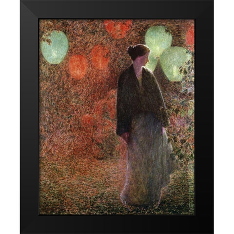 July Night Black Modern Wood Framed Art Print by Hassam, Childe