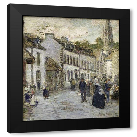 Street In Pont Aven In Evening Black Modern Wood Framed Art Print by Hassam, Childe