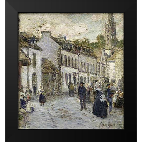 Street In Pont Aven In Evening Black Modern Wood Framed Art Print by Hassam, Childe