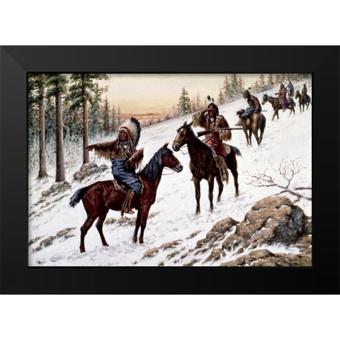 Indians On The Trail Black Modern Wood Framed Art Print by Hauser, John