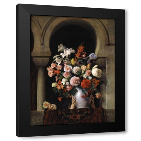 Vase of Flowers In The Window Black Modern Wood Framed Art Print with Double Matting by Hayez, Francesco