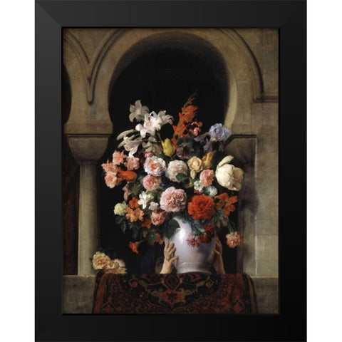 Vase of Flowers In The Window Black Modern Wood Framed Art Print by Hayez, Francesco