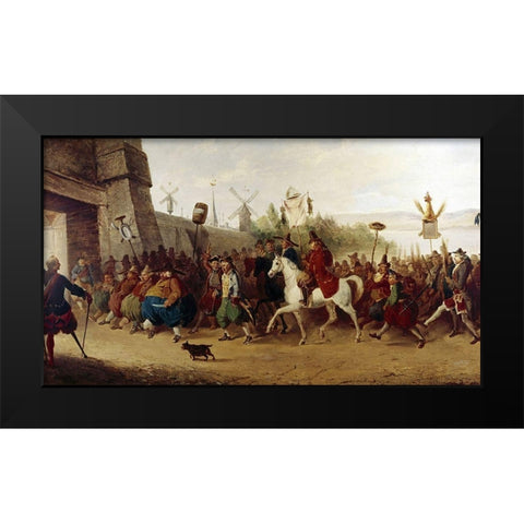 Fools Parade Entering New Amsterdam Black Modern Wood Framed Art Print by Heath, William
