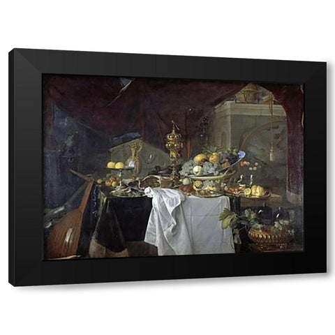 A Dessert Black Modern Wood Framed Art Print with Double Matting by De Heem, Jan Davidsz