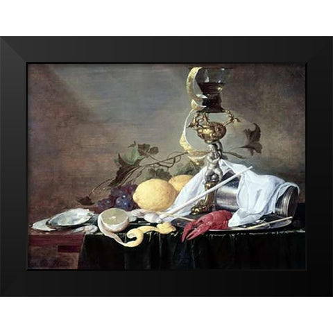 Lobster, Oyster and Lemon Black Modern Wood Framed Art Print by De Heem, Jan Davidsz