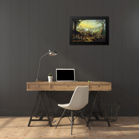 Halt of the Stonewall Brigade Black Modern Wood Framed Art Print by Henderson, David English