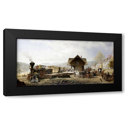 Railroad Arriving, Stratford, Ct. Black Modern Wood Framed Art Print by Henry, Edward Lamson