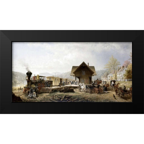 Railroad Arriving, Stratford, Ct. Black Modern Wood Framed Art Print by Henry, Edward Lamson