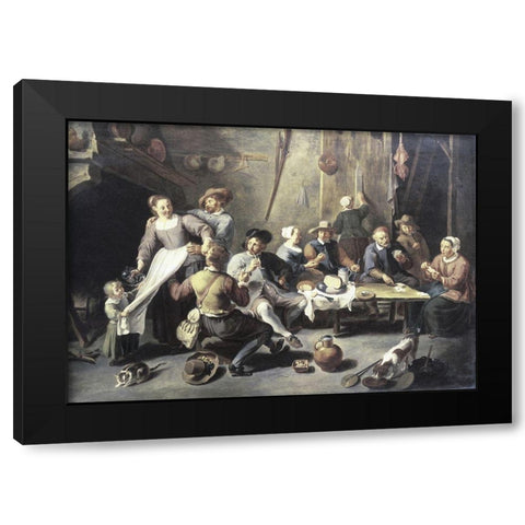 Interior of a Tavern Black Modern Wood Framed Art Print by Herp, Willem van