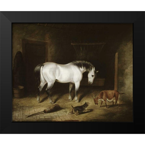 White Horse Black Modern Wood Framed Art Print by Herring, John Frederick