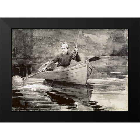 Fly Fishing, Saranac Black Modern Wood Framed Art Print by Homer, Winslow