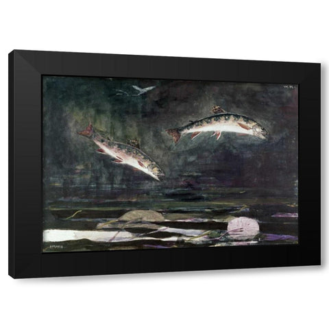 Leaping Trout Black Modern Wood Framed Art Print with Double Matting by Homer, Winslow