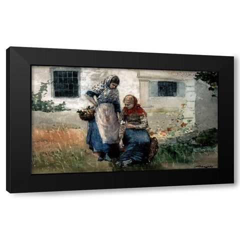 Picking Flowers Black Modern Wood Framed Art Print by Homer, Winslow