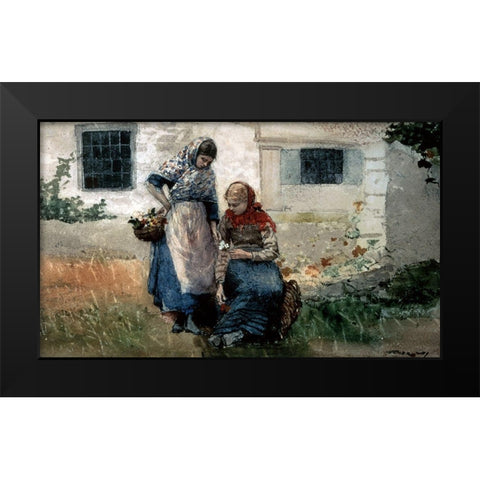 Picking Flowers Black Modern Wood Framed Art Print by Homer, Winslow