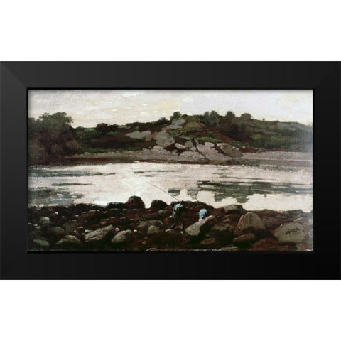 Fisherman on Rocks Black Modern Wood Framed Art Print by Homer, Winslow