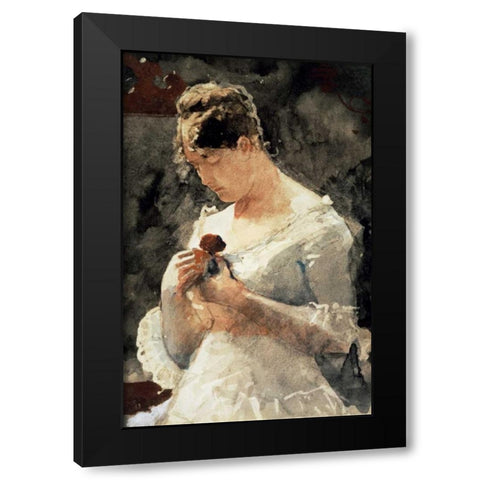 Woman with a Rose Black Modern Wood Framed Art Print with Double Matting by Homer, Winslow