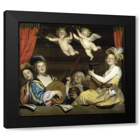 Concert Black Modern Wood Framed Art Print with Double Matting by Van Honthorst, Gerrit