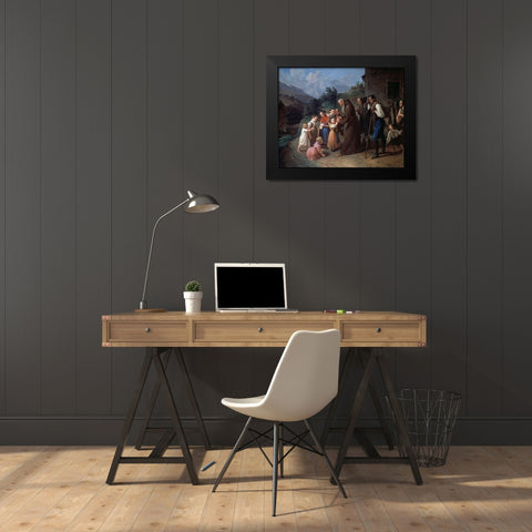 Priest Making a Collection Black Modern Wood Framed Art Print by Jehle, Kaspar