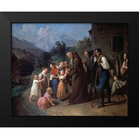 Priest Making a Collection Black Modern Wood Framed Art Print by Jehle, Kaspar