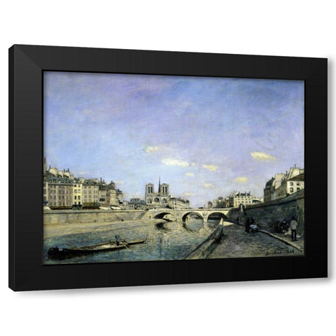 The Seine and Notre-Dame in Paris Black Modern Wood Framed Art Print by Jongkind, Johan Barthold