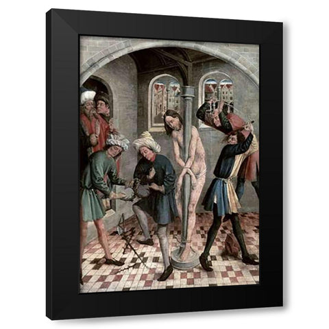 Flagellation of Jesus Black Modern Wood Framed Art Print with Double Matting by Kerbecke, J.