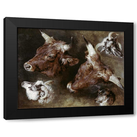 Heads of Sheep and Cattle Black Modern Wood Framed Art Print with Double Matting by Landseer, Sir Edwin