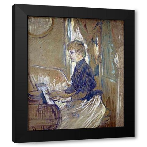 At the Piano, Madame Juliette Pascal in the Salon of the Malrome Palace Black Modern Wood Framed Art Print with Double Matting by Toulouse-Lautrec, Henri