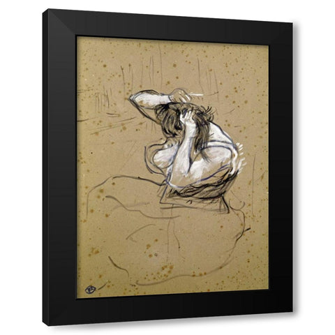 Femme Qui Se Peigne Black Modern Wood Framed Art Print with Double Matting by Toulouse-Lautrec, Henri