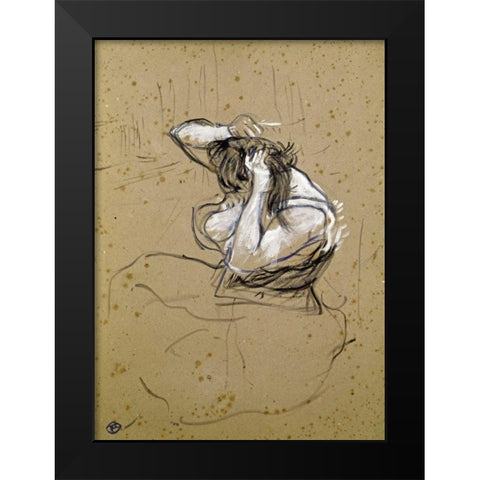 Femme Qui Se Peigne Black Modern Wood Framed Art Print by Toulouse-Lautrec, Henri