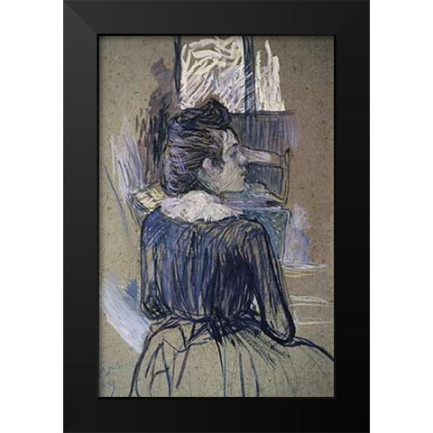 Woman At The Widow Black Modern Wood Framed Art Print by Toulouse-Lautrec, Henri