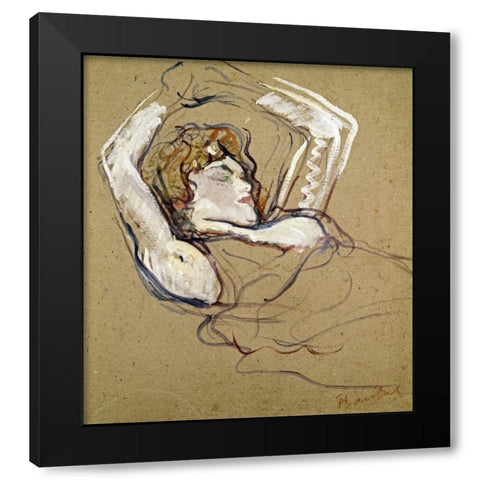 Woman Sleeping on the Back Black Modern Wood Framed Art Print by Toulouse-Lautrec, Henri