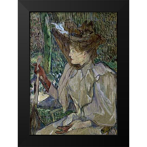 Woman With Gloves Black Modern Wood Framed Art Print by Toulouse-Lautrec, Henri