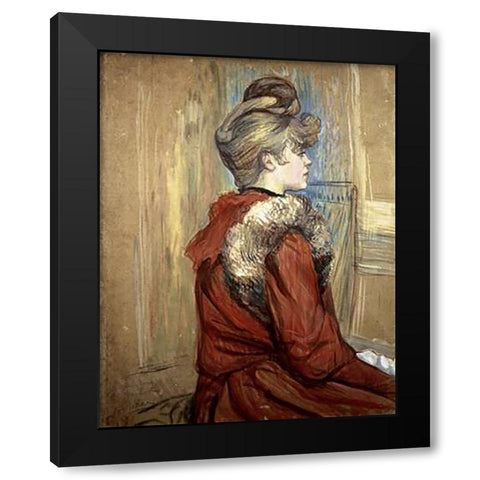 Young Woman with her Fur, Mademoiselle Jeanne Fontaine Black Modern Wood Framed Art Print with Double Matting by Toulouse-Lautrec, Henri