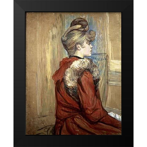 Young Woman with her Fur, Mademoiselle Jeanne Fontaine Black Modern Wood Framed Art Print by Toulouse-Lautrec, Henri