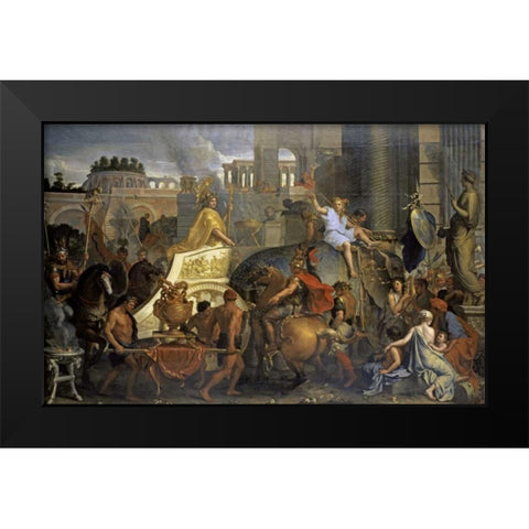 Alexanders Entrance Into Babylon Black Modern Wood Framed Art Print by Le Brun, Charles