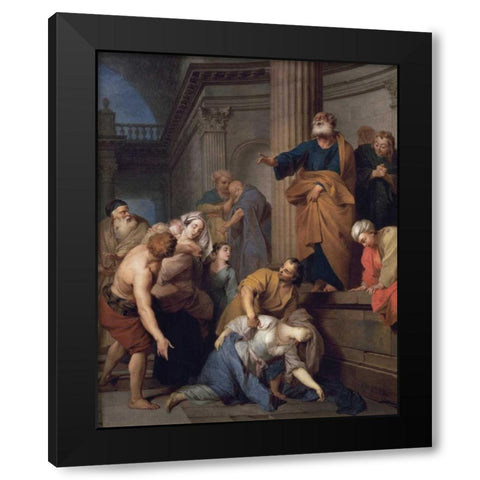 Death of Saphira, Wife of Ananias Black Modern Wood Framed Art Print with Double Matting by Le Clerc, Sebastian