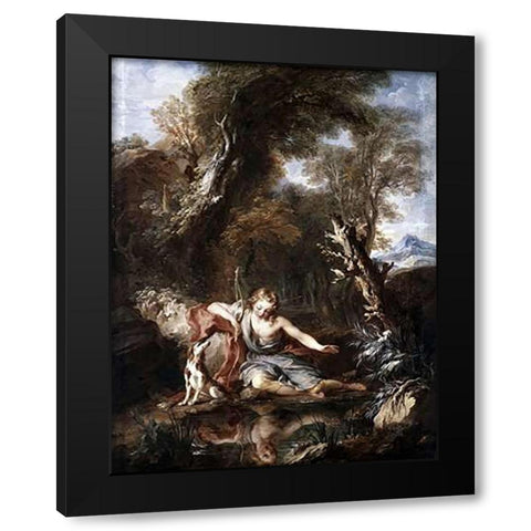 Narcissus Black Modern Wood Framed Art Print with Double Matting by Le Moyne, Francois