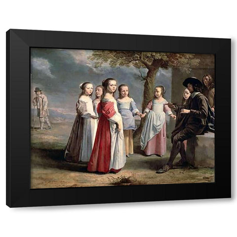 Childrens Dance Black Modern Wood Framed Art Print by Le Nain, Antoine