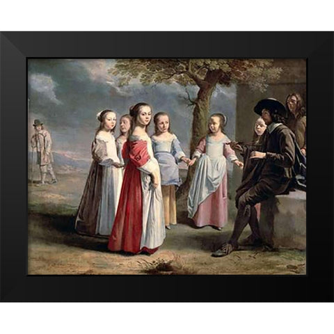 Childrens Dance Black Modern Wood Framed Art Print by Le Nain, Antoine