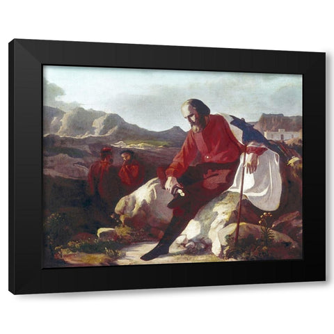 Garibaldi On The Island of Caprera Black Modern Wood Framed Art Print with Double Matting by Lega, Silvestro