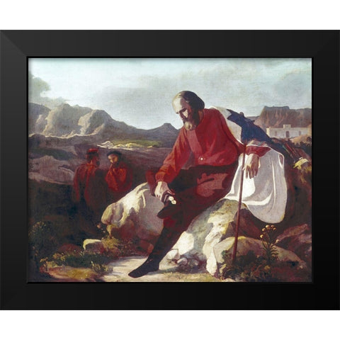 Garibaldi On The Island of Caprera Black Modern Wood Framed Art Print by Lega, Silvestro