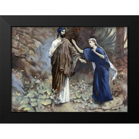 Jesus Reveals Himself To Mary Black Modern Wood Framed Art Print by Leinweber, Robert