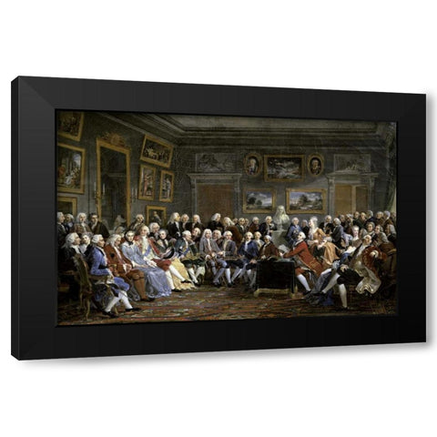 Reading of The Tragedy of Voltaire In Thesalon of Mrs. Jeoffrin Black Modern Wood Framed Art Print by Lemonnier, Anicet Charles Gabriel