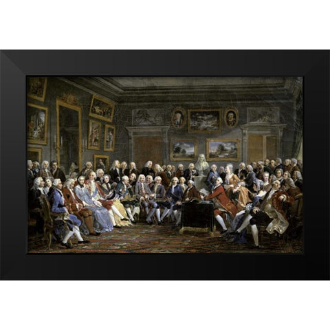Reading of The Tragedy of Voltaire In Thesalon of Mrs. Jeoffrin Black Modern Wood Framed Art Print by Lemonnier, Anicet Charles Gabriel