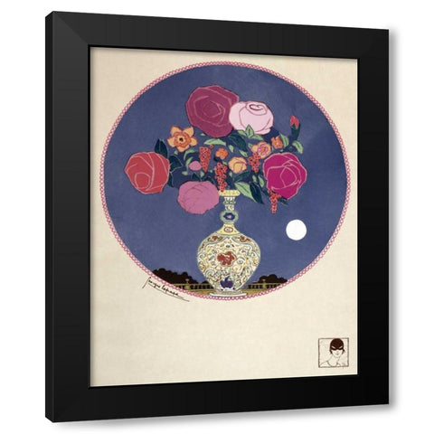 Arrangement of Various Flowers In Decorated Vase Black Modern Wood Framed Art Print by Lepape, Georges