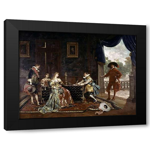 Signing a Marriage Contract at Court of Louis XIV Black Modern Wood Framed Art Print with Double Matting by Lesrel, Adolphe Alexandre