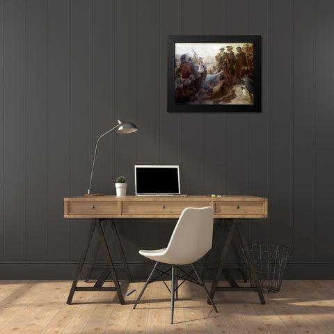Return of Columbus In Chains To Cadiz Black Modern Wood Framed Art Print by Leutze, Emanuel