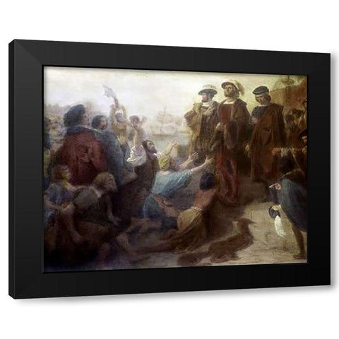 Return of Columbus In Chains To Cadiz Black Modern Wood Framed Art Print with Double Matting by Leutze, Emanuel