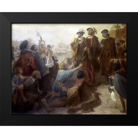 Return of Columbus In Chains To Cadiz Black Modern Wood Framed Art Print by Leutze, Emanuel