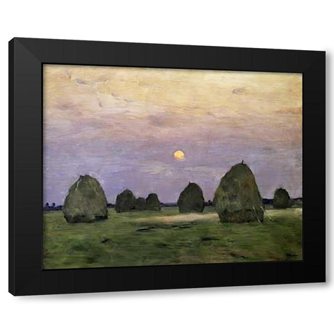 Dawn/Dusk - Bundle of Hay Black Modern Wood Framed Art Print with Double Matting by Levitan, Isaak